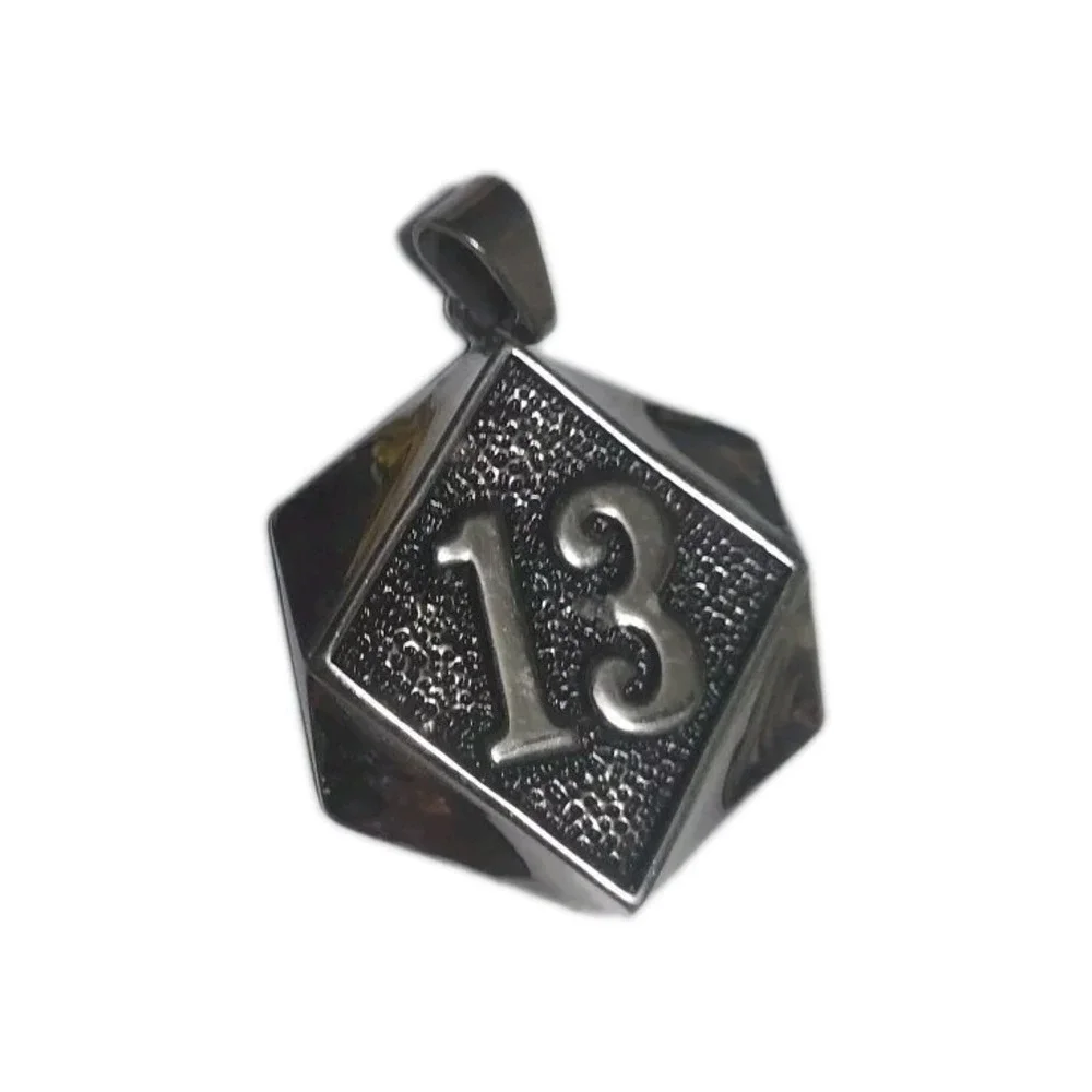 Large 13 Medallion Necklace Pendant Stainless Steel Lucky Number Biker Mens Gift